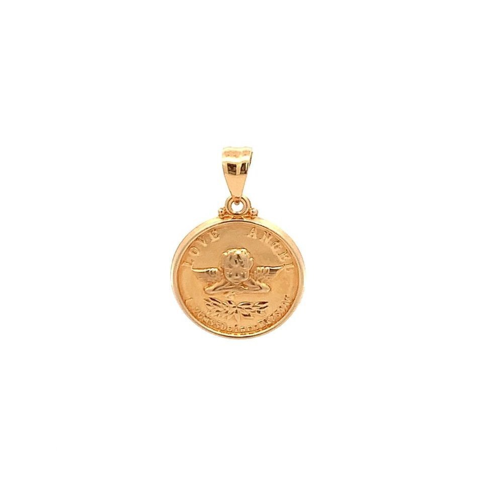 18K Yellow Gold Pendant Angel Round Circle